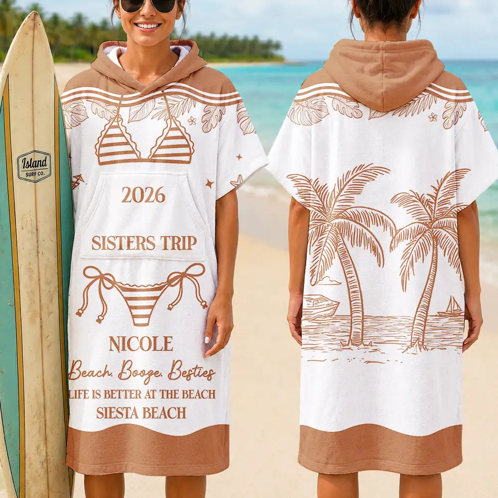 Gift For Bestie, Playful, Beach, Summer, Icon - Summer Time Girls Besties Friends Trip - Personalized Hooded Poncho Towel