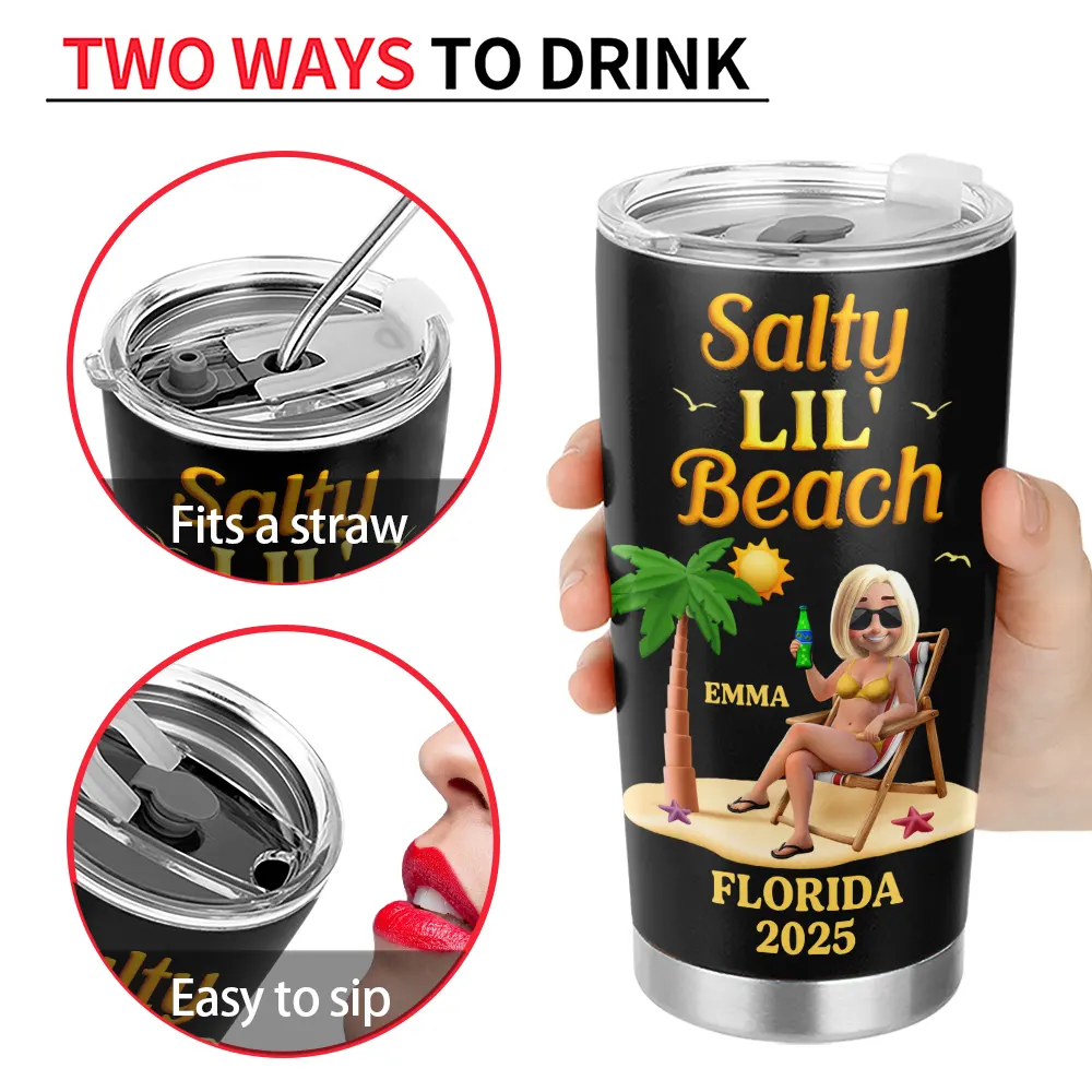 Travel,Summer,Beach,Gift For Bestie,Gift For Sibling,Gift For Yourself - Sun Sand And A Drink In My Hand Vacation - Personalized Tumbler