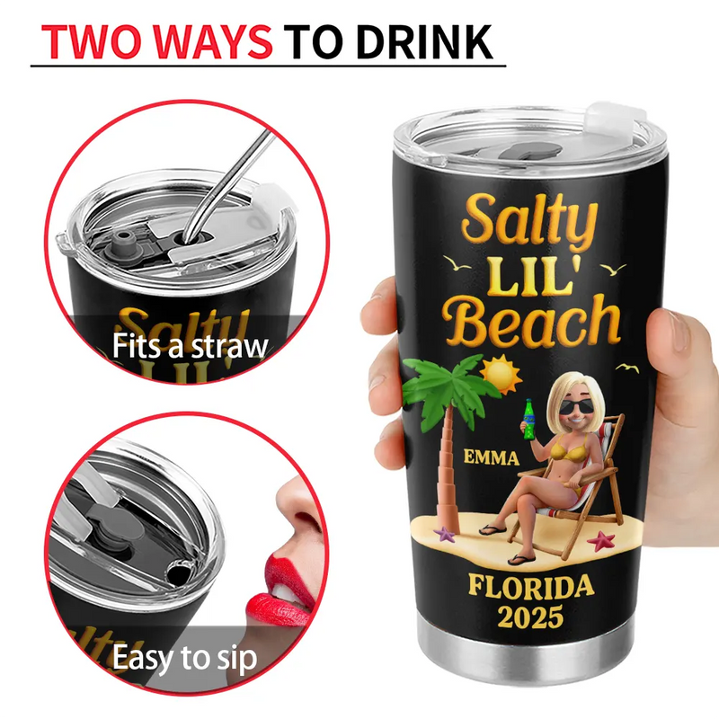 Travel,Summer,Beach,Gift For Bestie,Gift For Sibling,Gift For Yourself - Sun Sand And A Drink In My Hand Vacation - Personalized Tumbler