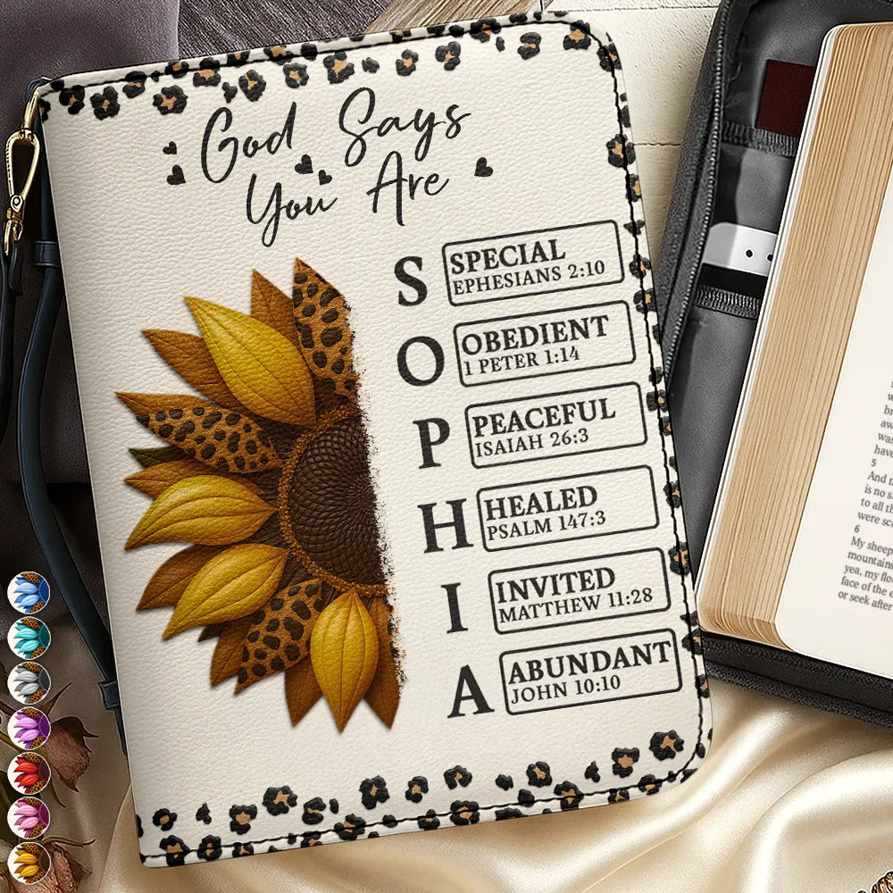 Sunflower Bible Verse God Says I Am - Personalized Bible Cover