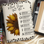 Christian, Christmas, Gift For Yourself, Gift For Grandma - Sunflower Bible Verse God Says I Am - Personalized Bible Cover