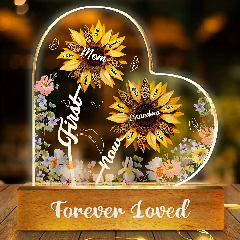 Gift For Mother, Gift For Grandma, Love - Sunflower First Mom Now Grandma - Personalized Custom Shaped LED Light