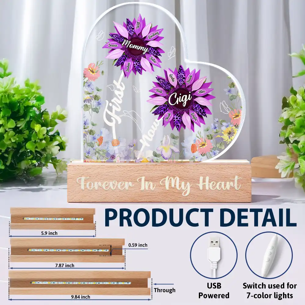 Gift For Mother, Gift For Grandma, Love - Sunflower First Mom Now Grandma - Personalized Custom Shaped LED Light