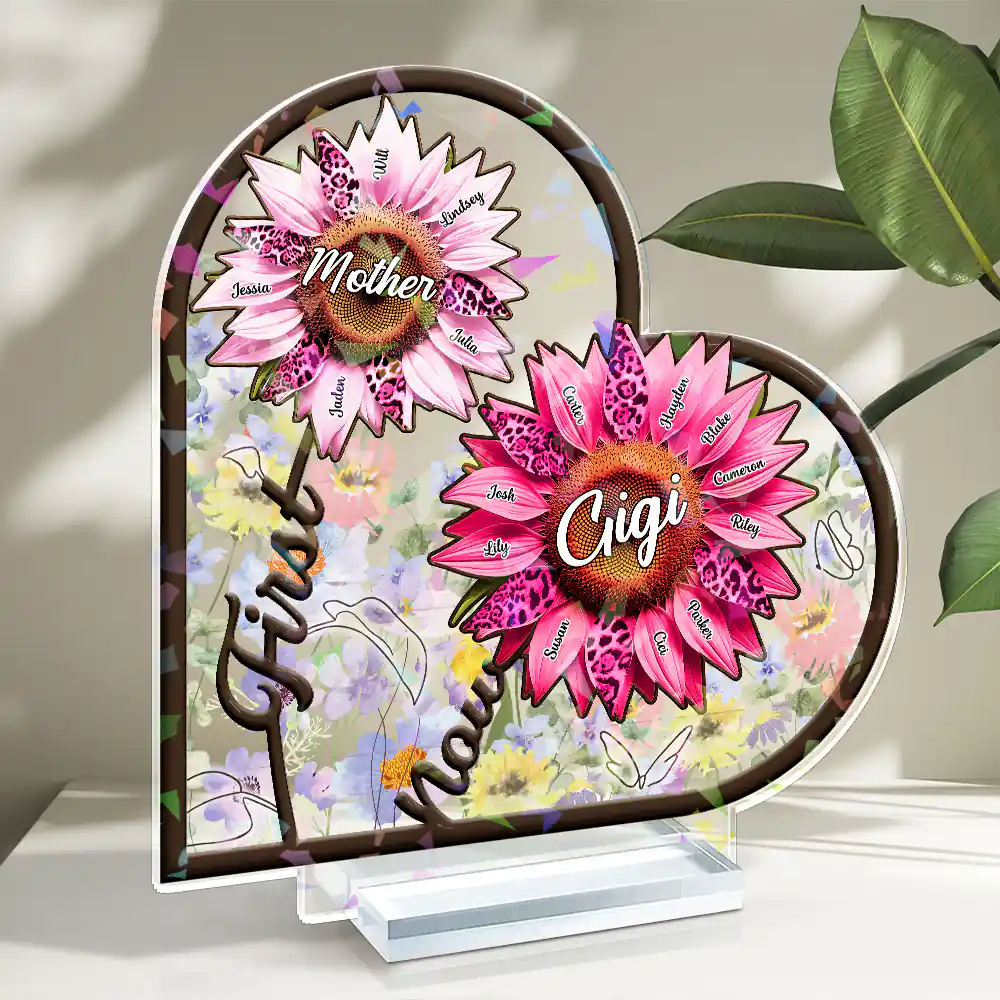 Gift For Mother, Gift For Grandma, Love - Sunflower First Mom Now Grandma 3D Effect - Personalized Holographic Acrylic Plaque