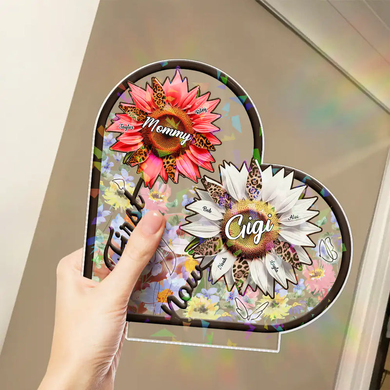 Gift For Mother, Gift For Grandma, Love - Sunflower First Mom Now Grandma 3D Effect - Personalized Holographic Acrylic Plaque