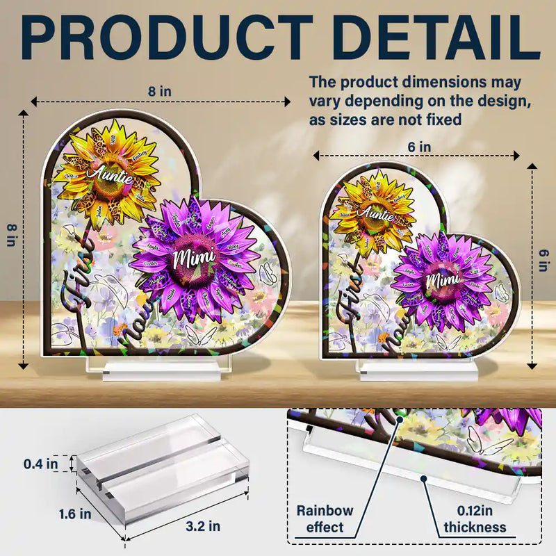 Gift For Mother, Gift For Grandma, Love - Sunflower First Mom Now Grandma 3D Effect - Personalized Holographic Acrylic Plaque