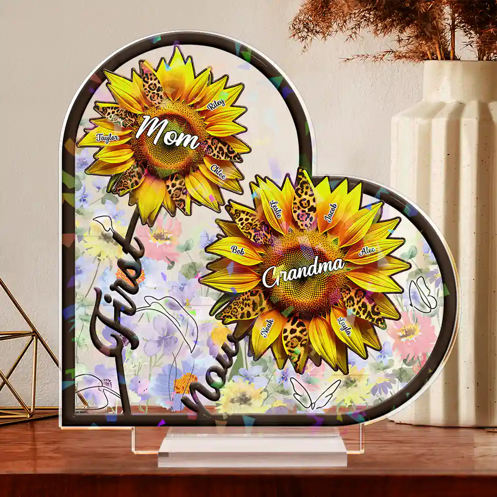 Gift For Mother, Gift For Grandma, Love - Sunflower First Mom Now Grandma 3D Effect - Personalized Holographic Acrylic Plaque