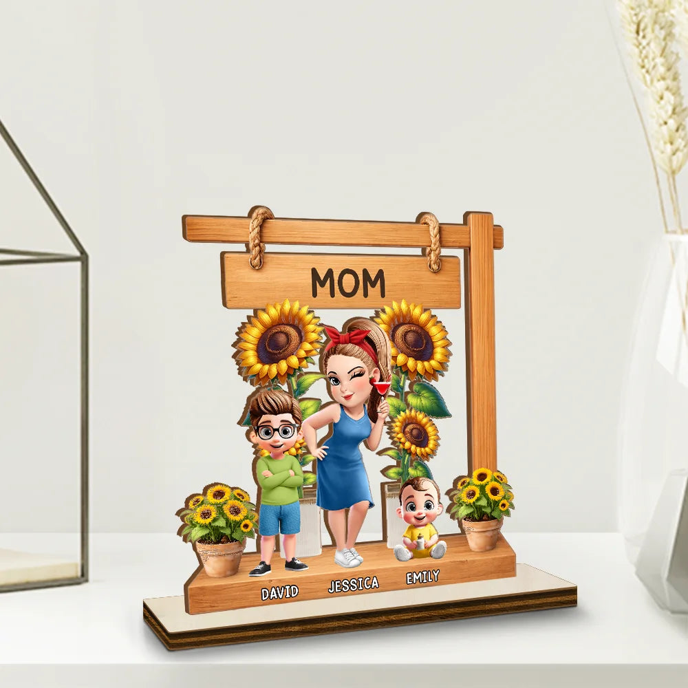 Gift For Grandma, Gift For Mother, Love - Sunflower Grandma - Personalized Custom Shaped 2-Layered Wooden Plaque