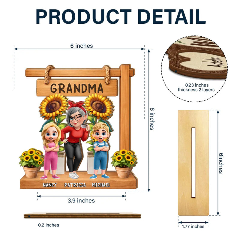 Gift For Grandma, Gift For Mother, Love - Sunflower Grandma - Personalized Custom Shaped 2-Layered Wooden Plaque