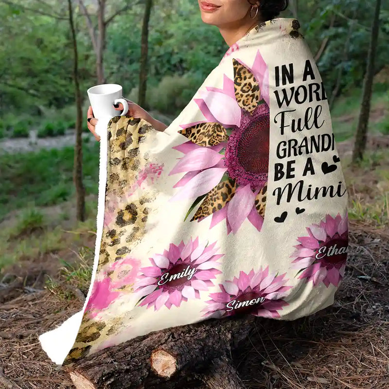 Gift For Women, Gift For Grandma, Love - Sunflower World Full Of Grandmas - Personalized Fleece Blanket, Sherpa Blanket