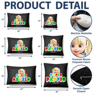 Gift For Father,Non-Eng,Vector,Adorable - Super Dad Papa Arcade Retro 3D Effect Custom Kid Names - Personalized Pillow