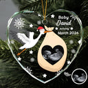 Christmas,New Mom,Pregnant Mom,Family,Happy - Custom Photo Sweet Baby Arriving Stork Pregnancy Announcement - Personalized Heart Shaped Glass Ornament