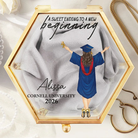 Sweet Ending To A New Beginning - Personalized Glass Jewelry Box