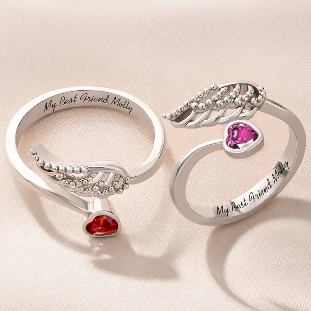 Memorial,Pet Lovers,Pet Mom - Sweetest Hello Hardest Goodbye - Personalized Wing And Heart Birthstone Ring