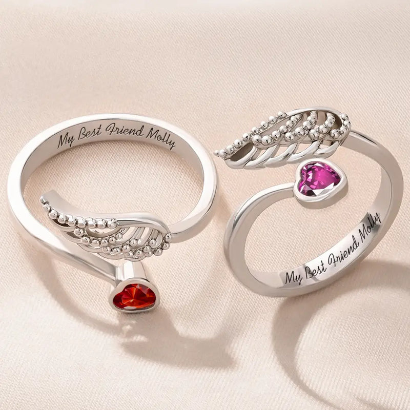 Memorial,Pet Lovers,Pet Mom - Sweetest Hello Hardest Goodbye - Personalized Wing And Heart Birthstone Ring