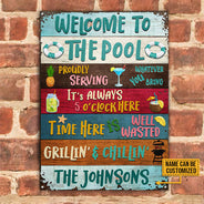 Swimming Pool Proudly Serving Grillin' Custom Classic Metal Signs
