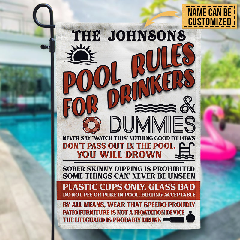 Swimming Pool Rules For Drinkers And Dummies Custom Flag, Funny Pool Decor