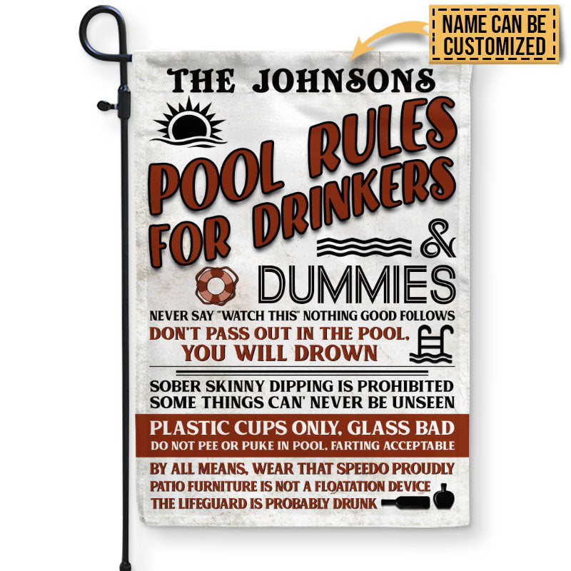 Swimming Pool Rules For Drinkers And Dummies Custom Flag, Funny Pool Decor