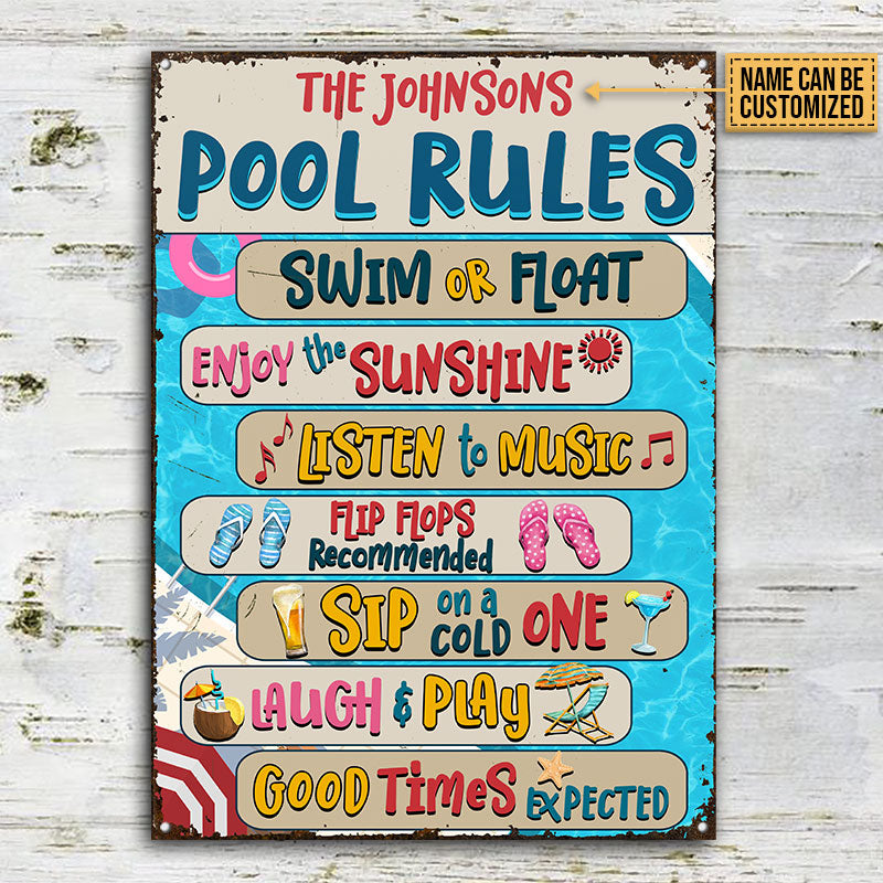 Swimming Pool Rules Sip On Cold One Custom Classic Metal Signs, Pool Decor