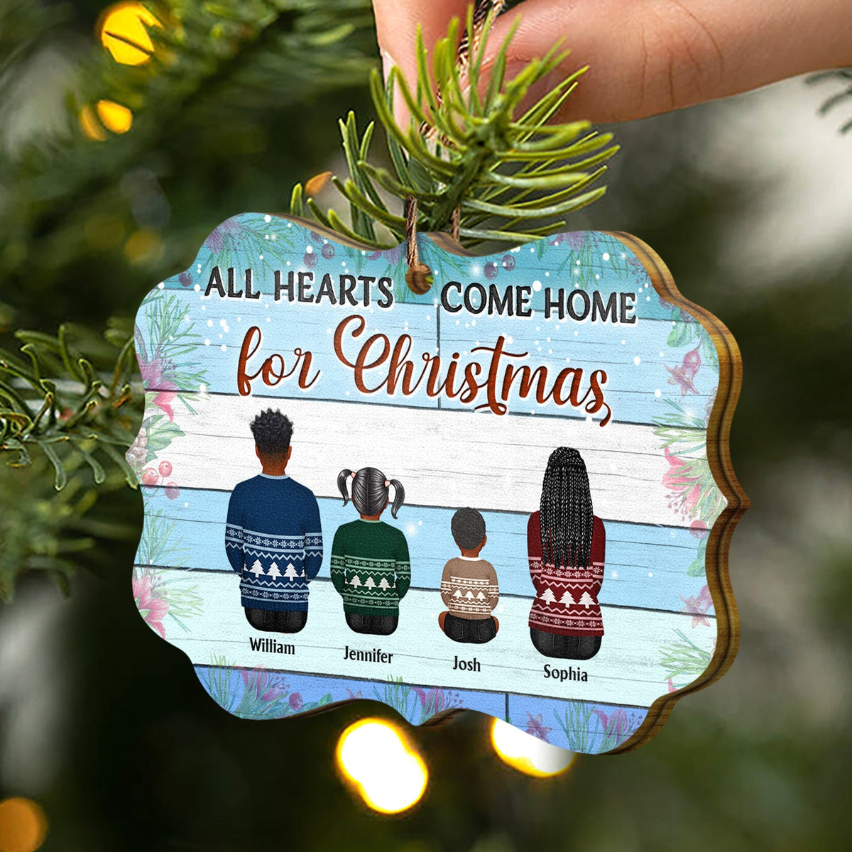 Family All Hearts Come Home For Christmas - Memorial Gift - Christmas Gift - Personalized Wooden Ornament