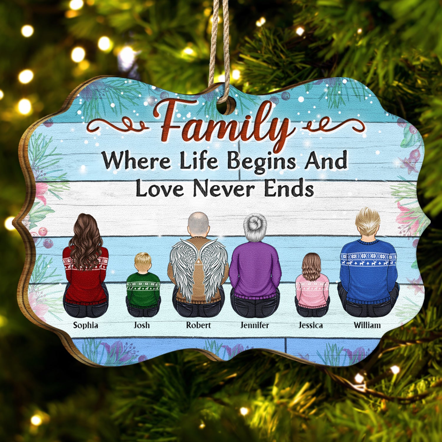 Family Where Begins And Love Never Ends - Memorial Gift - Christmas Gift - Personalized Wooden Ornament