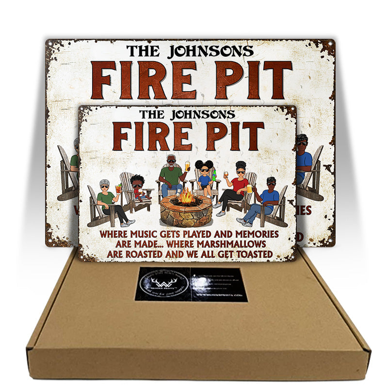 Fire Pit Where Music Gets Played Camping Family - Backyard Sign - Personalized Custom Classic Metal Signs