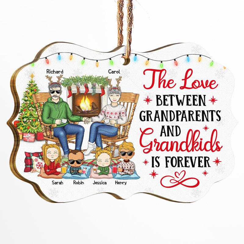 Famille L'amour entre grands-parents et petits-enfants est éternel - Cadeau de Noël pour parents et grands-parents - Décoration en bois personnalisée
