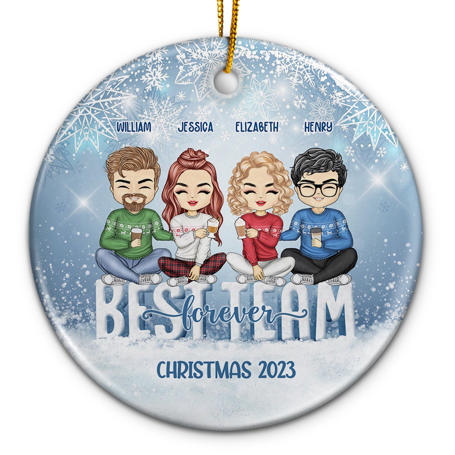 Best Team Forever - Christmas Gift For Colleagues And Best Friends - Personalized Custom Circle Ceramic Ornament