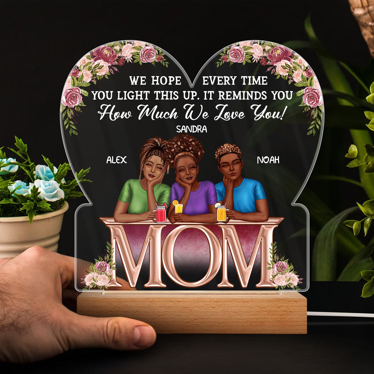 It Reminds You How Much We Love You - Birthday, Loving Gift For Mom, Mother, Grandma, Grandmother - Personalized Custom 3D Led Light Wooden Base