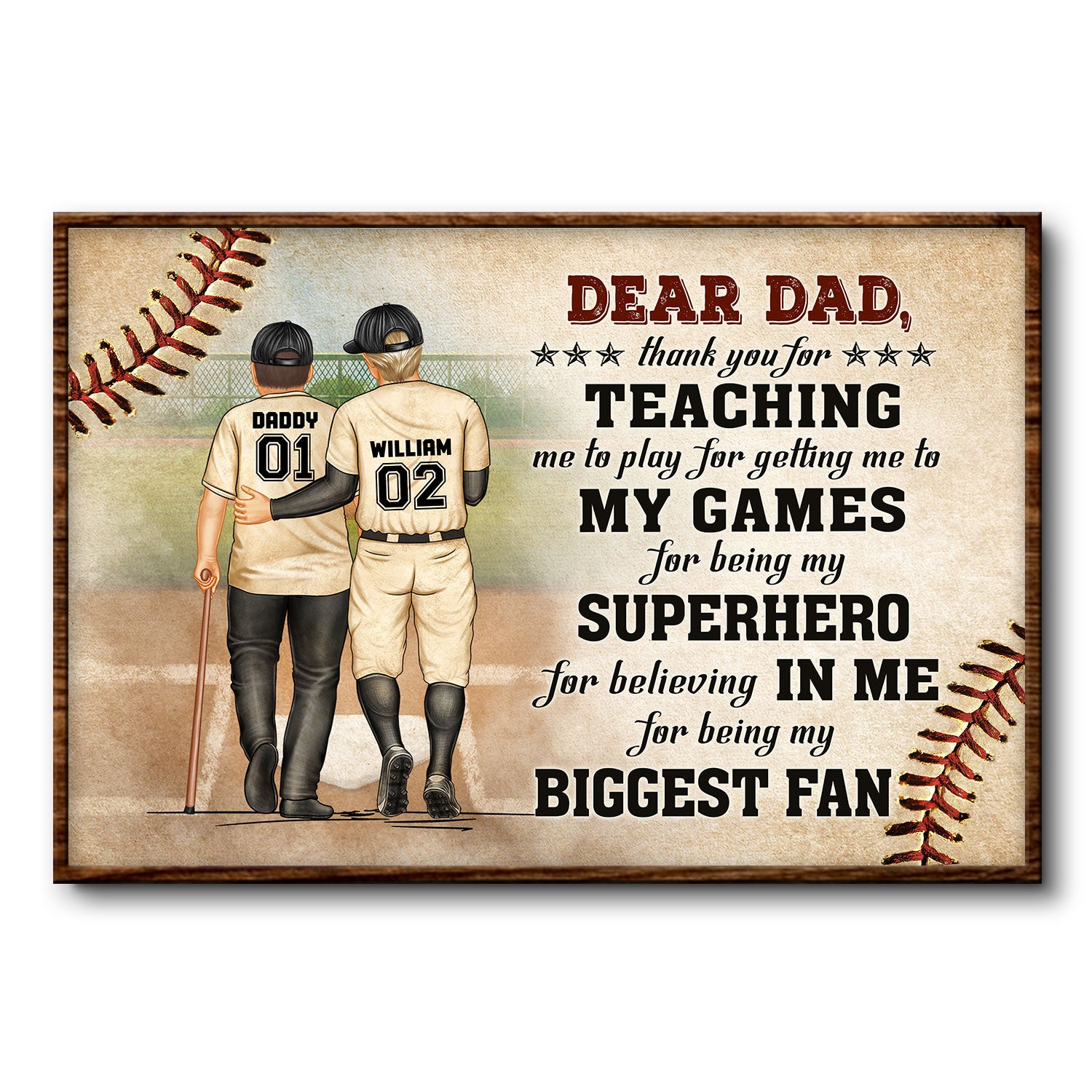 Dear Dad Thank You For Teaching Me - Gift For Father, Baseball Fans, Softball - Personalized Custom Poster