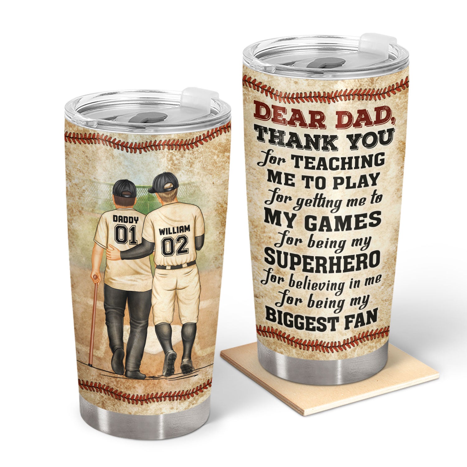 Dear Dad Thank You For Teaching Me - Gift For Father, Baseball Fans, Softball - Personalized Custom Tumbler