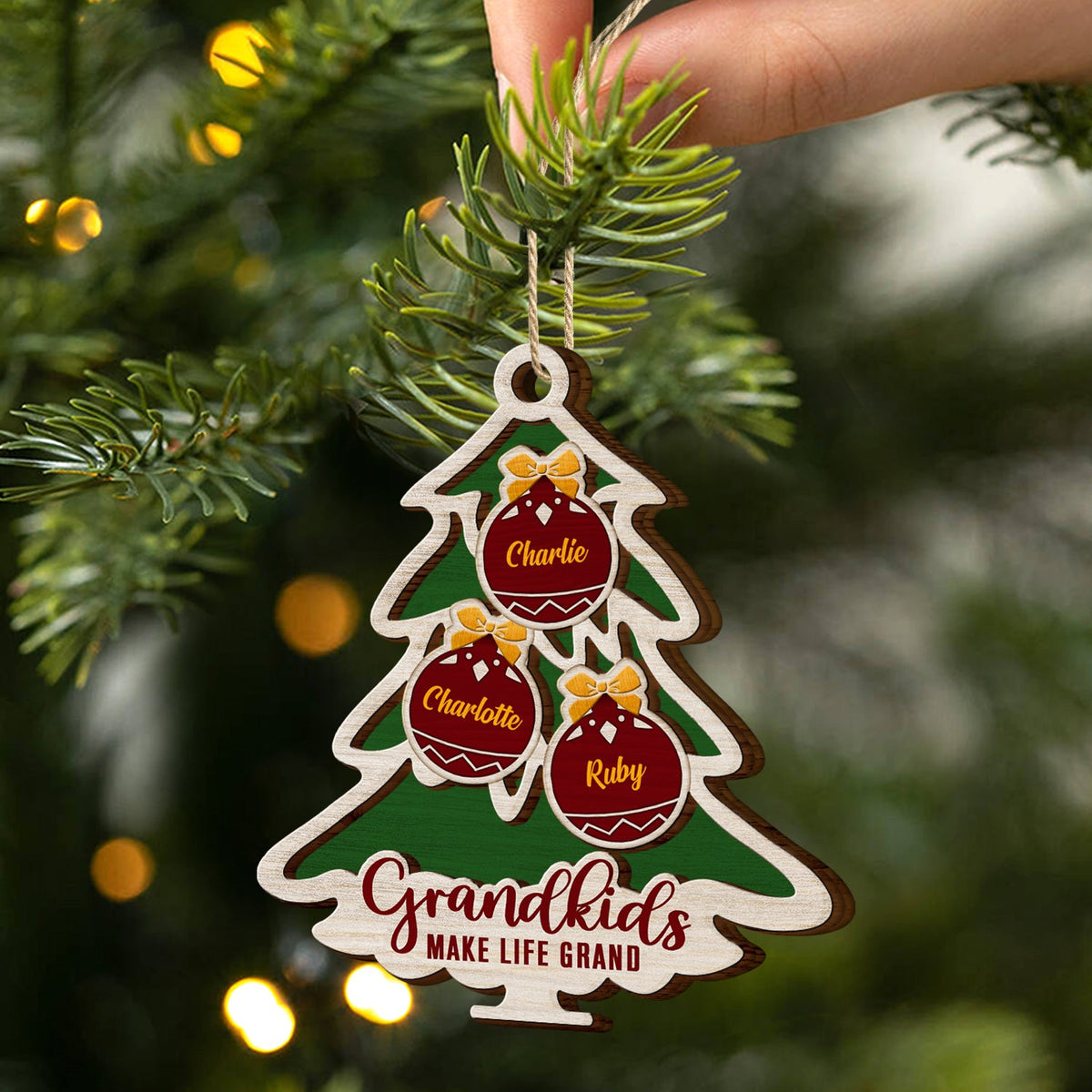 L'amour grandit ici en forme d'arbre - Cadeau de Noël pour la famille, les parents et les grands-parents - Décoration en bois personnalisée à 2 couches