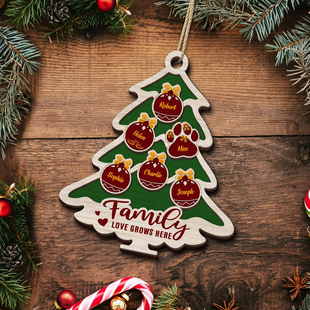 L'amour grandit ici en forme d'arbre - Cadeau de Noël pour la famille, les parents et les grands-parents - Décoration en bois personnalisée à 2 couches