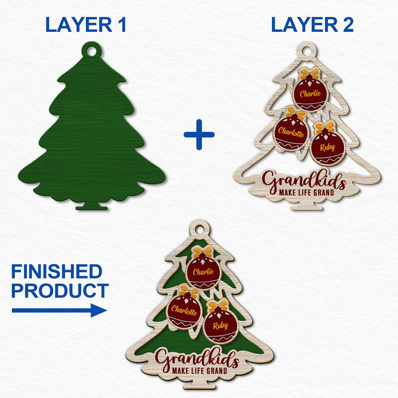 L'amour grandit ici en forme d'arbre - Cadeau de Noël pour la famille, les parents et les grands-parents - Décoration en bois personnalisée à 2 couches