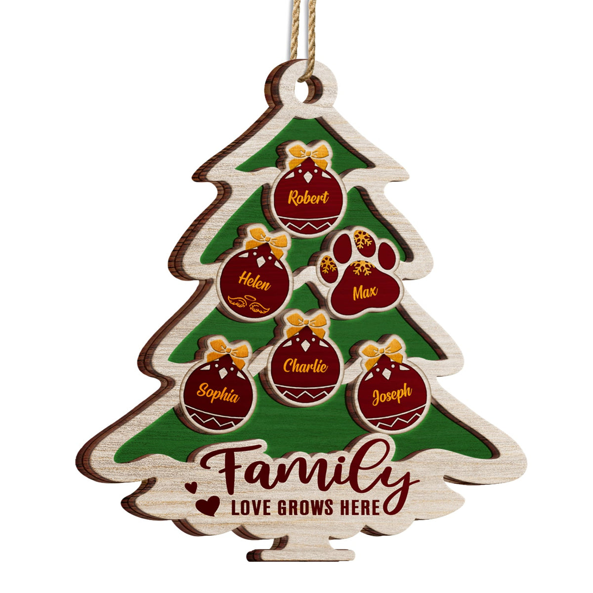 L'amour grandit ici en forme d'arbre - Cadeau de Noël pour la famille, les parents et les grands-parents - Décoration en bois personnalisée à 2 couches