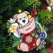 Dogs In Stocking Xmas Pattern - Christmas Gift For Dog Lovers - Personalized Wooden Cutout Ornament