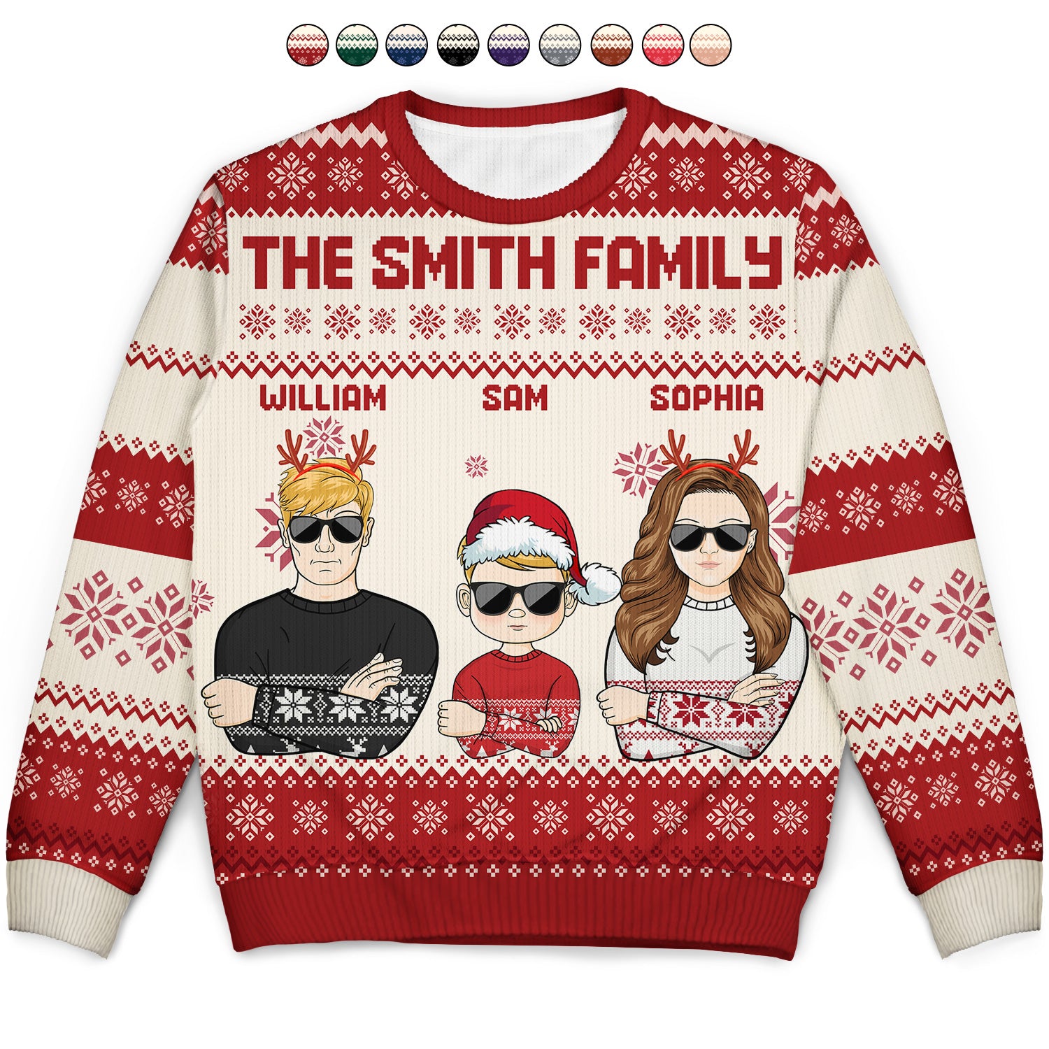 Front Family - Christmas, Funny Gift For Family, Couple, Dad, Mom, Grandpa, Grandma - Personalized Unisex Ugly Sweater