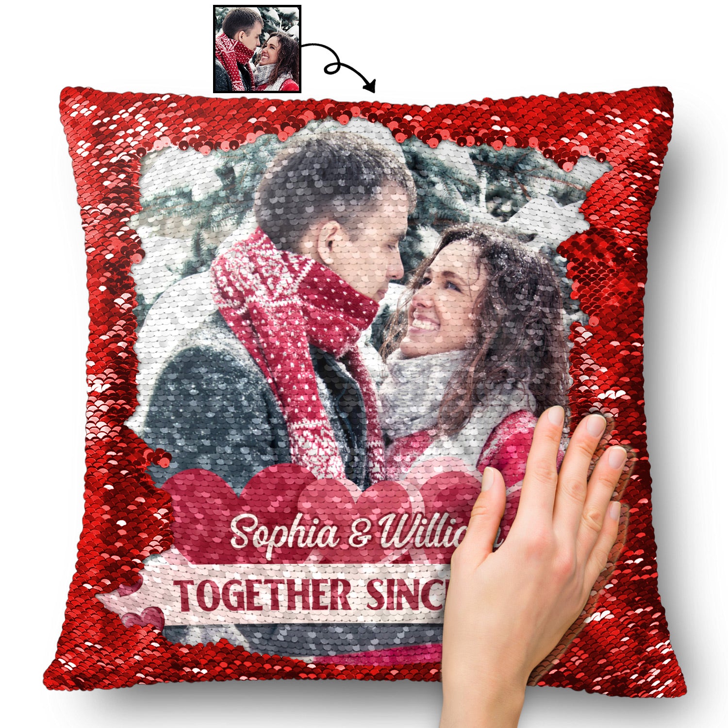 Custom Photo Together Since - Gift For Couples, Husband And Wife - Personalized Sequin Pillow, Mermaid Sequin Cushion Magic Reversible Throw Pillow