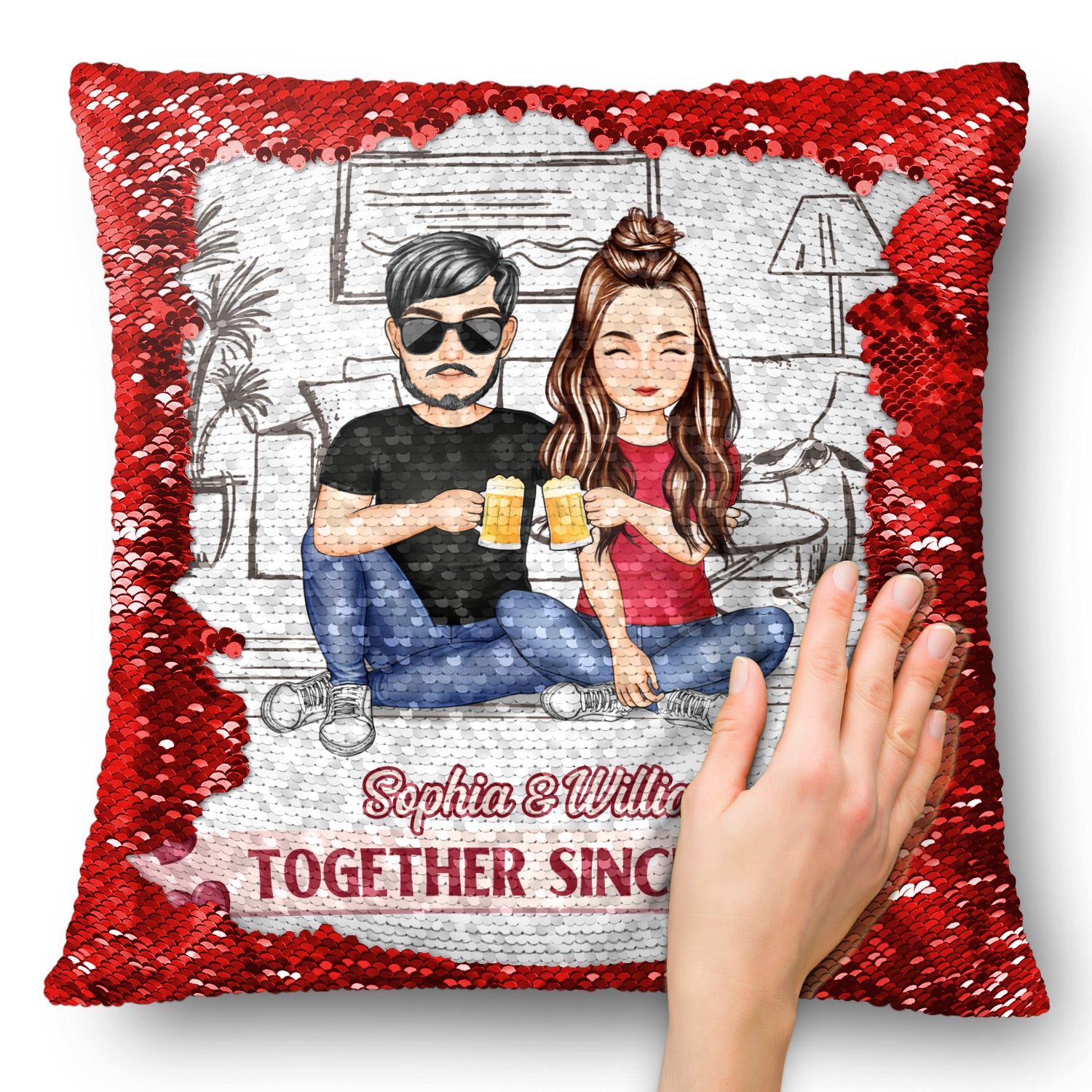 Together Since - Gift For Couples, Husband And Wife - Personalized Sequin Pillow, Mermaid Sequin Cushion Magic Reversible Throw Pillow