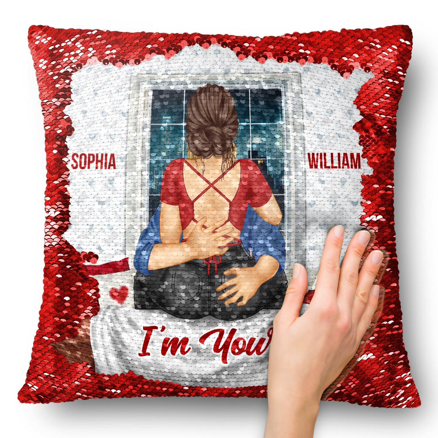 I'm Yours - Gift For Couples, Husband And Wife - Personalized Sequin Pillow, Mermaid Sequin Cushion Magic Reversible Throw Pillow