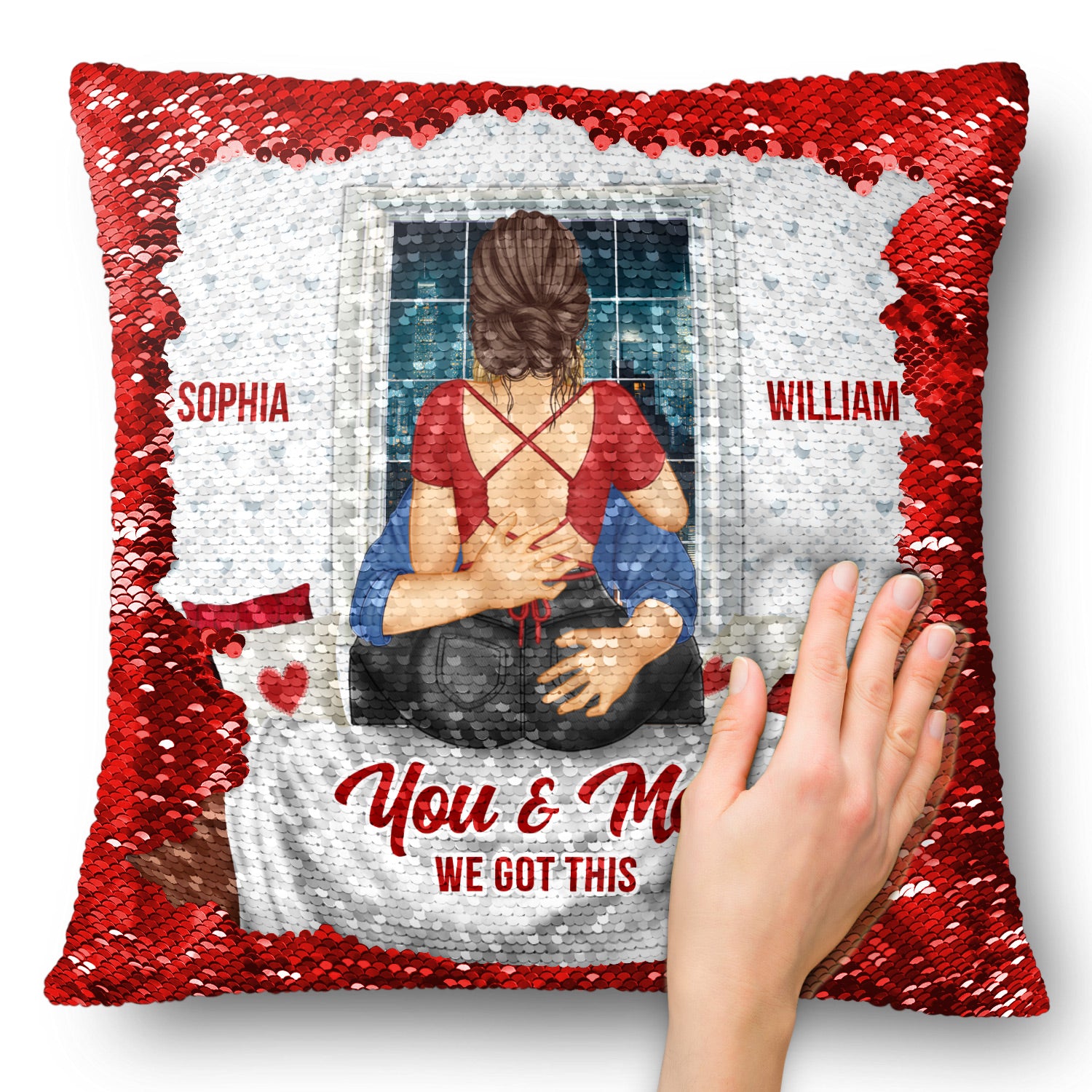 You And Me We Got This - Gift For Couples, Husband And Wife - Personalized Sequin Pillow, Mermaid Sequin Cushion Magic Reversible Throw Pillow