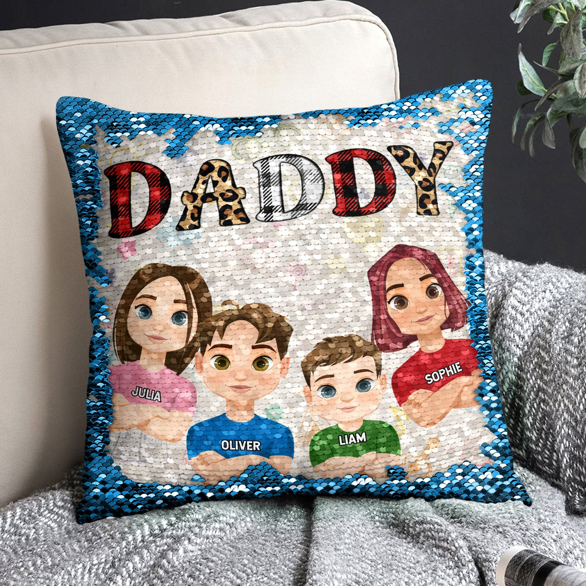 My Grandkids - Birthday, Loving Gift For Dad, Mom, Papa, Nana, Grandpa, Grandma - Personalized Sequin Pillow, Mermaid Sequin Cushion Magic Reversible Throw Pillow