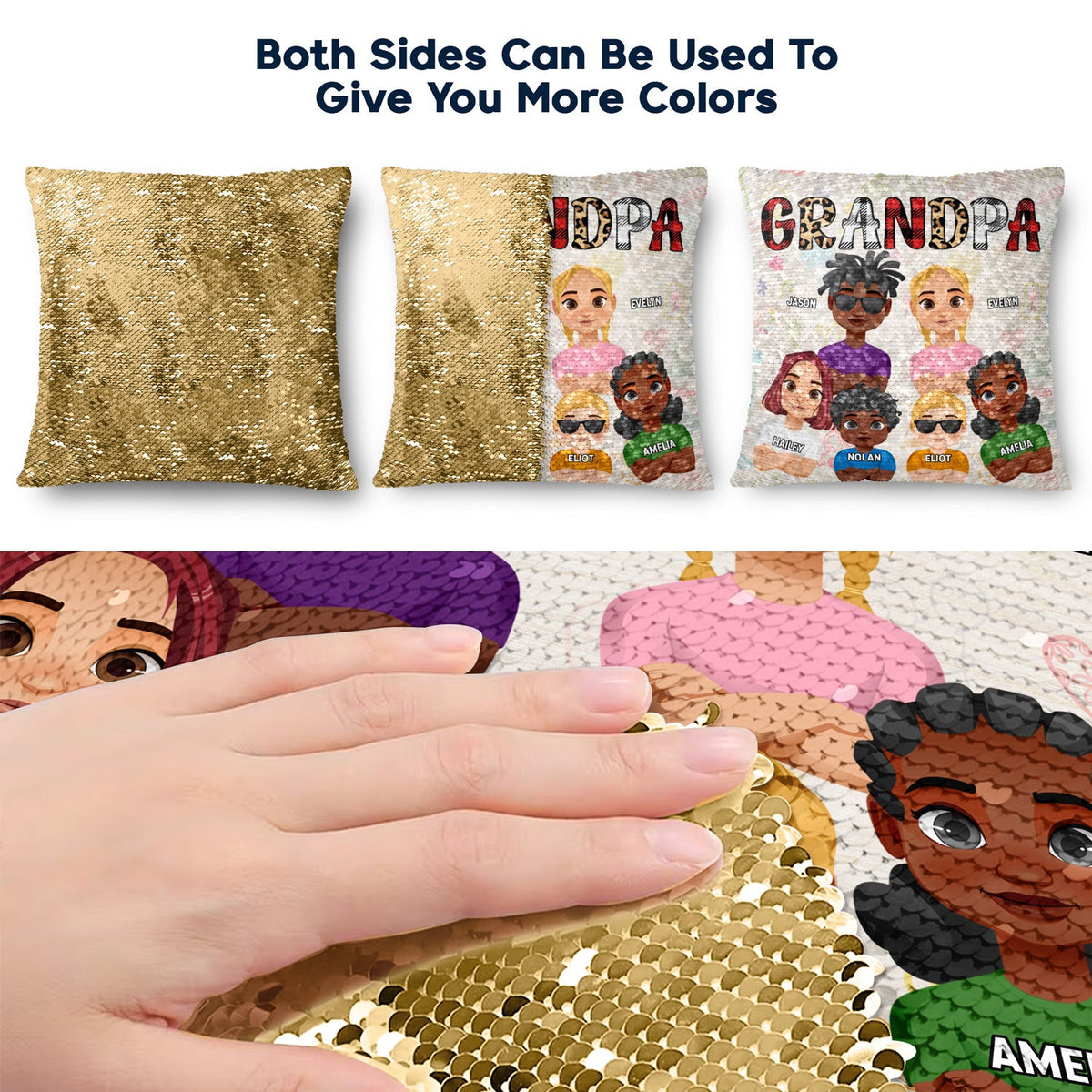 My Grandkids - Birthday, Loving Gift For Dad, Mom, Papa, Nana, Grandpa, Grandma - Personalized Sequin Pillow, Mermaid Sequin Cushion Magic Reversible Throw Pillow