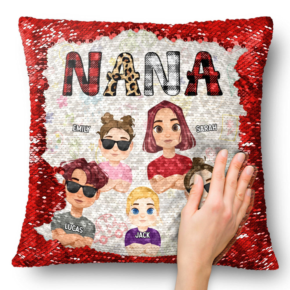 My Grandkids - Birthday, Loving Gift For Dad, Mom, Papa, Nana, Grandpa, Grandma - Personalized Sequin Pillow, Mermaid Sequin Cushion Magic Reversible Throw Pillow