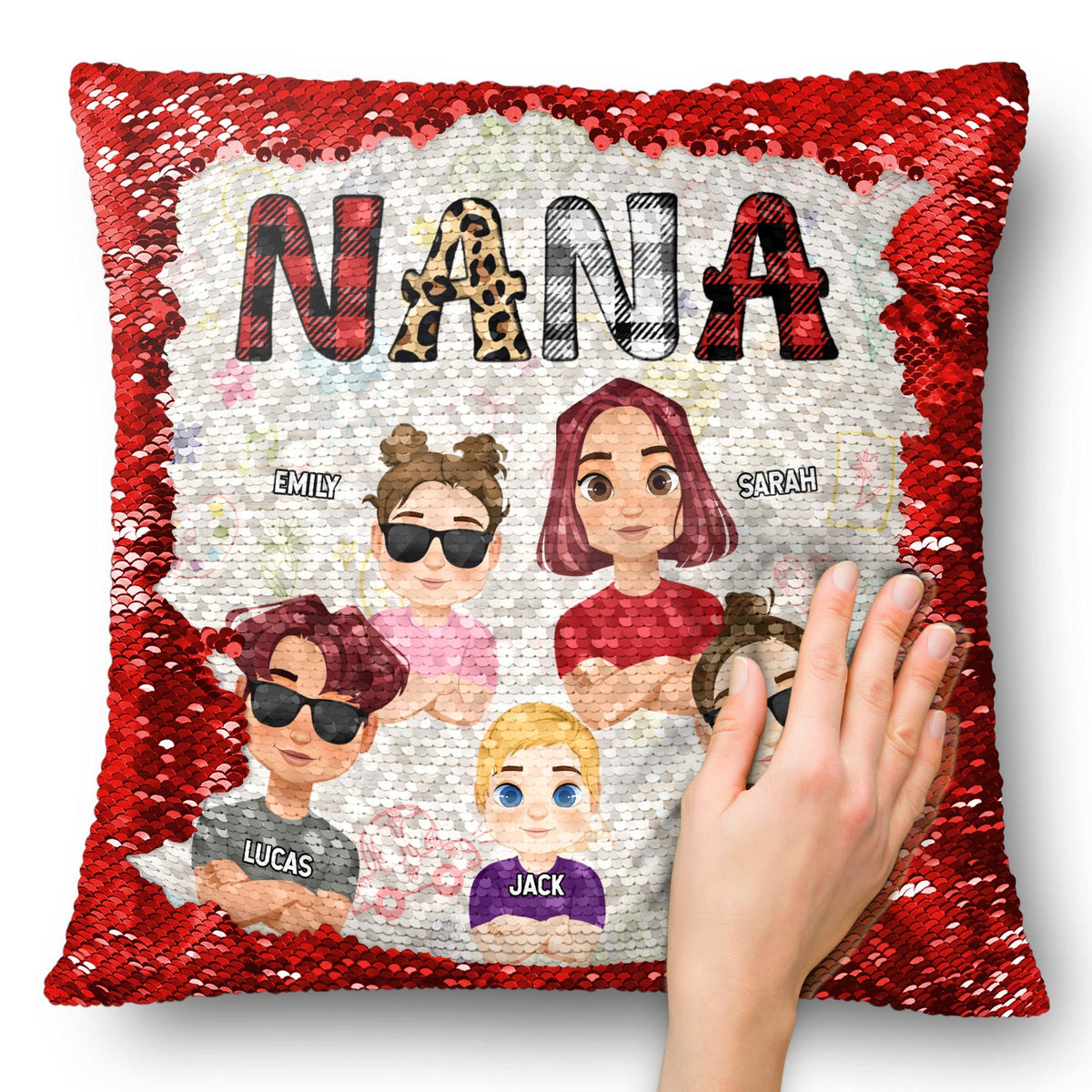 My Grandkids - Birthday, Loving Gift For Dad, Mom, Papa, Nana, Grandpa, Grandma - Personalized Sequin Pillow, Mermaid Sequin Cushion Magic Reversible Throw Pillow