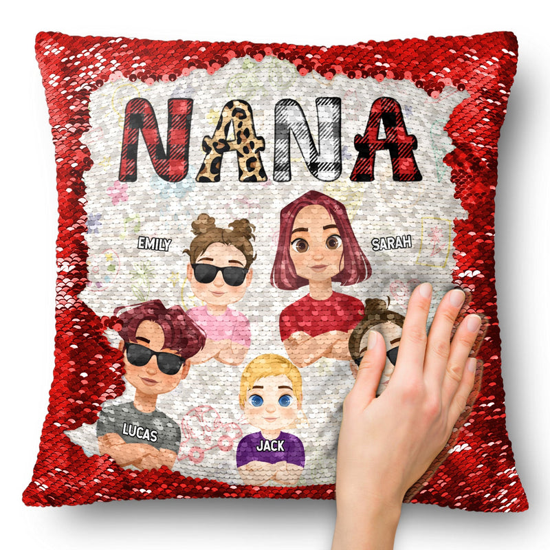 My Grandkids - Birthday, Loving Gift For Dad, Mom, Papa, Nana, Grandpa, Grandma - Personalized Sequin Pillow, Mermaid Sequin Cushion Magic Reversible Throw Pillow