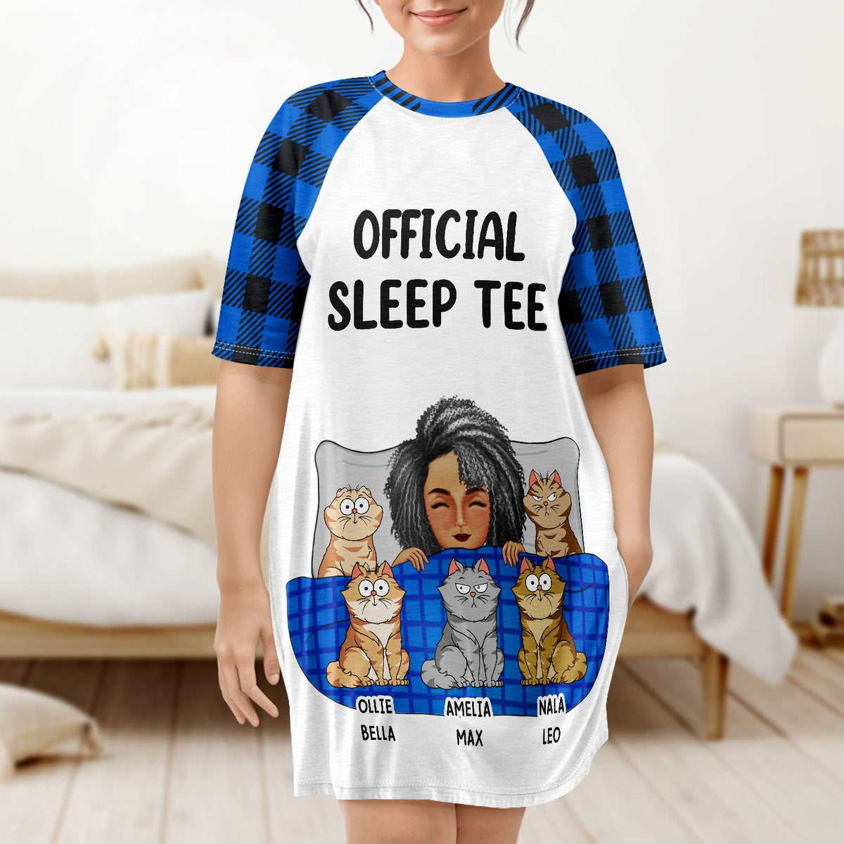 The Real Snuggle Cartoon Style - Gift For Cat Lovers, Cat Mom - Personalized Women's Sleep Tee