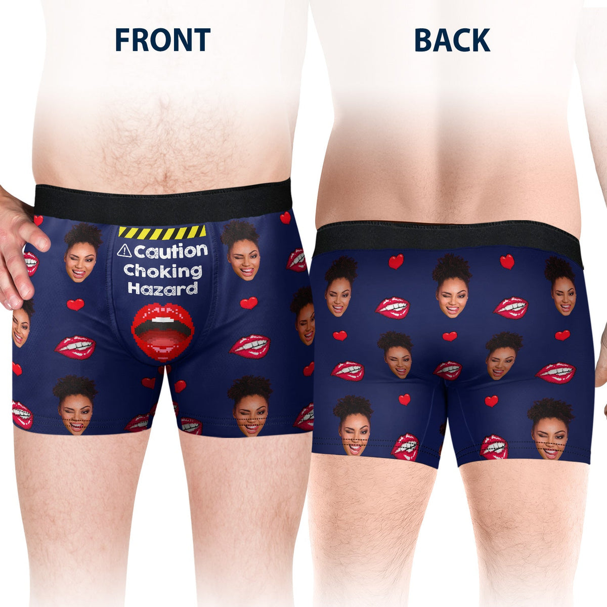 Custom Photo Caution Slippery When Wet Choking Hazard - Anniversary, Funny Gift For Spouse, Husband, Wife - Personalized Couple Matching Underwear Briefs