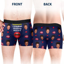 Custom Photo Caution Slippery When Wet Choking Hazard - Anniversary, Funny Gift For Spouse, Husband, Wife - Personalized Couple Matching Underwear Briefs