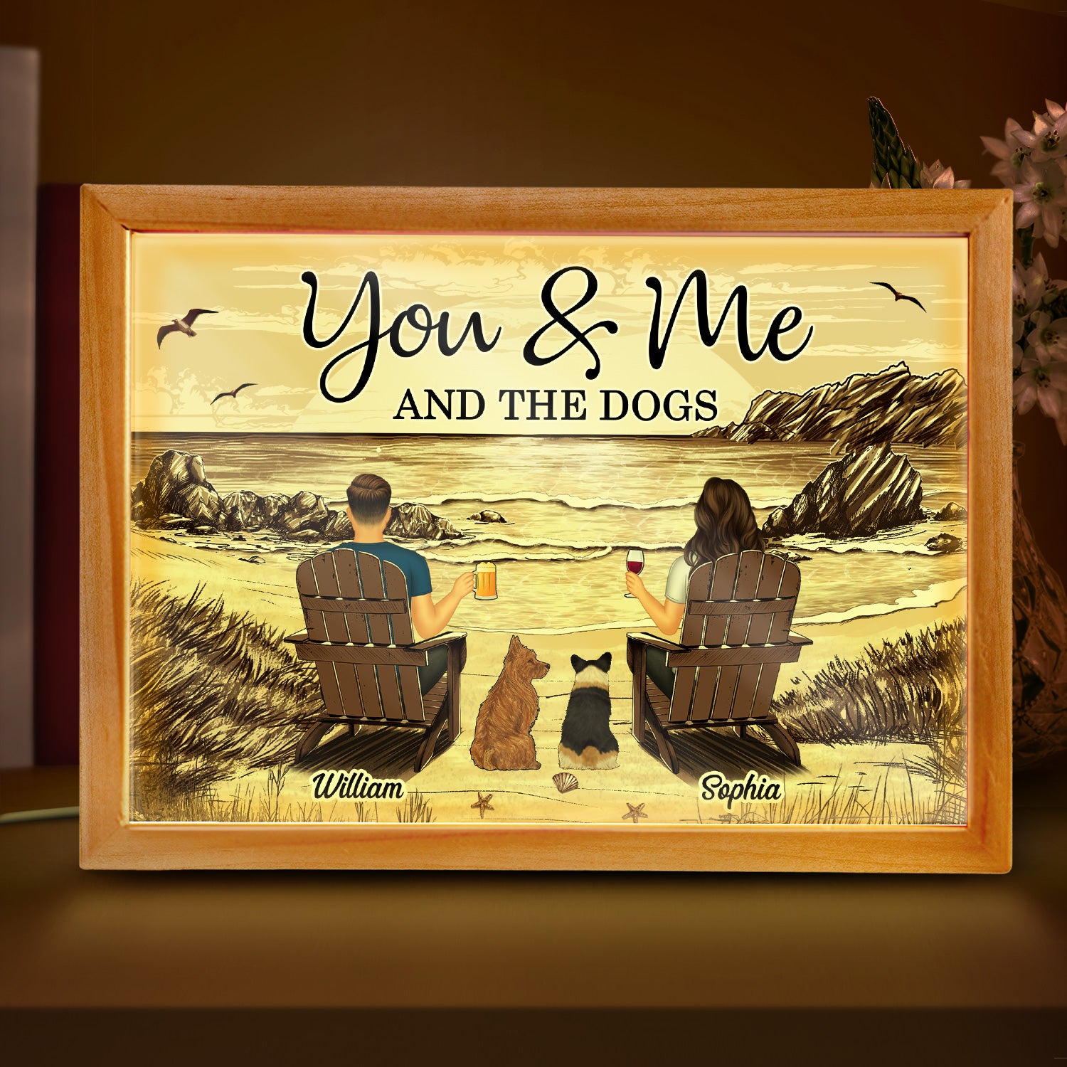 You & Me And The Dogs Cats - Anniversary Gift For Spouse, Lover, Couple, Pet Lovers - Personalized Picture Frame Light Box